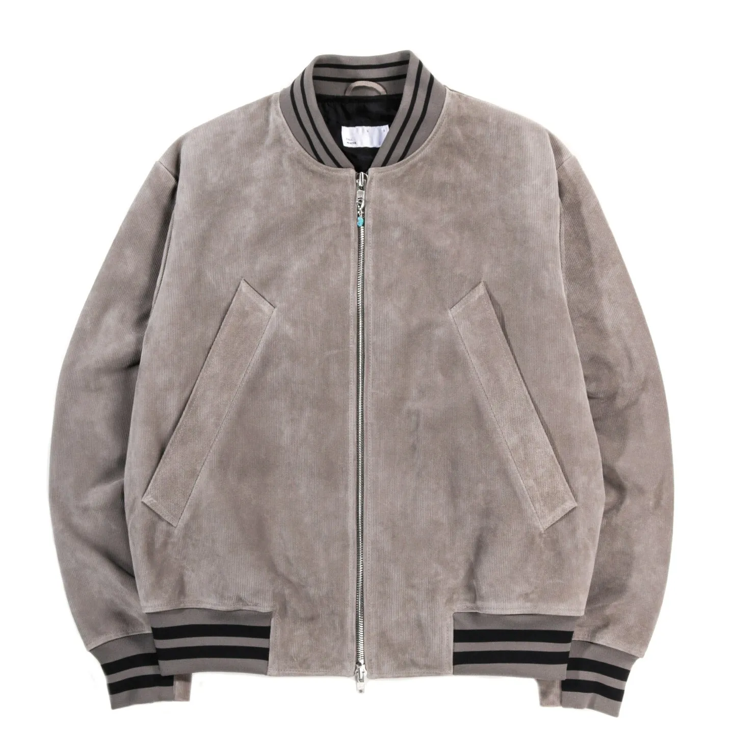 4SDESIGNS VARSITY BOMBER GREY CORDUROY EFFECT HEAVY LEATHER