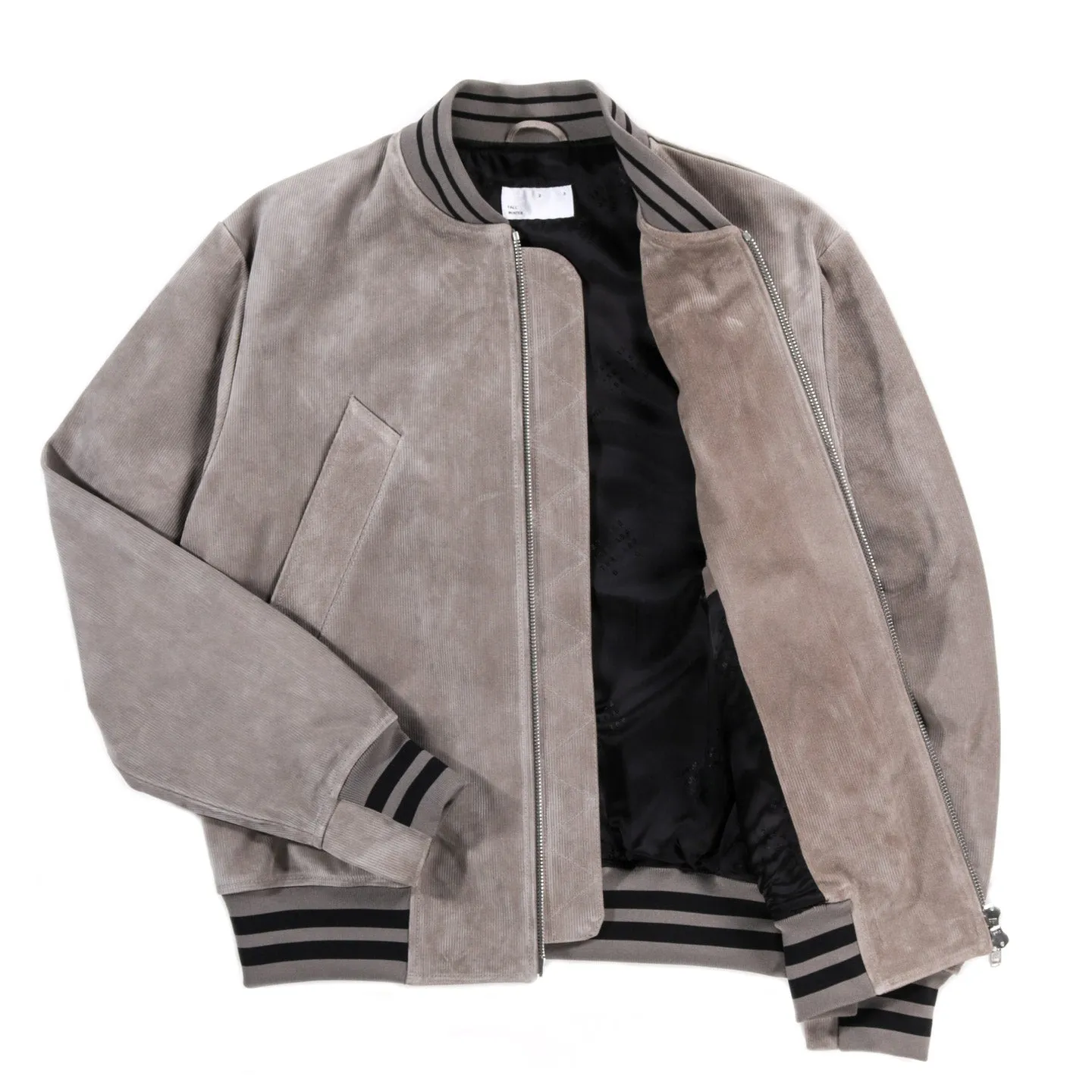 4SDESIGNS VARSITY BOMBER GREY CORDUROY EFFECT HEAVY LEATHER