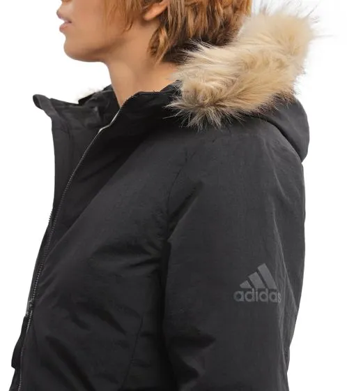 adidas Damen Kapuzen-Parka mit abnehmbarem Pelz-Rand Winter-Jacke recycelt IJ8260 Schwarz