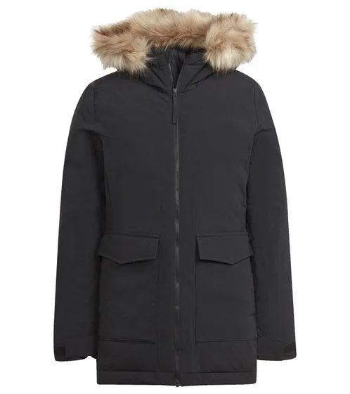 adidas Damen Kapuzen-Parka mit abnehmbarem Pelz-Rand Winter-Jacke recycelt IJ8260 Schwarz