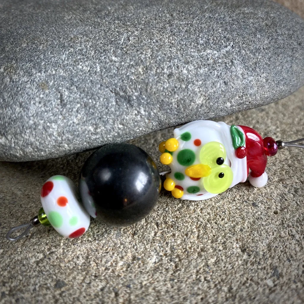 Adorable Christmas Owl & Shungite Ornament, Polka Dots & Christmas Hat