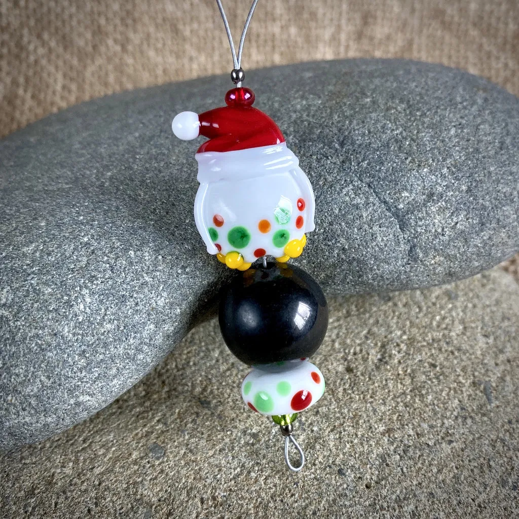 Adorable Christmas Owl & Shungite Ornament, Polka Dots & Christmas Hat