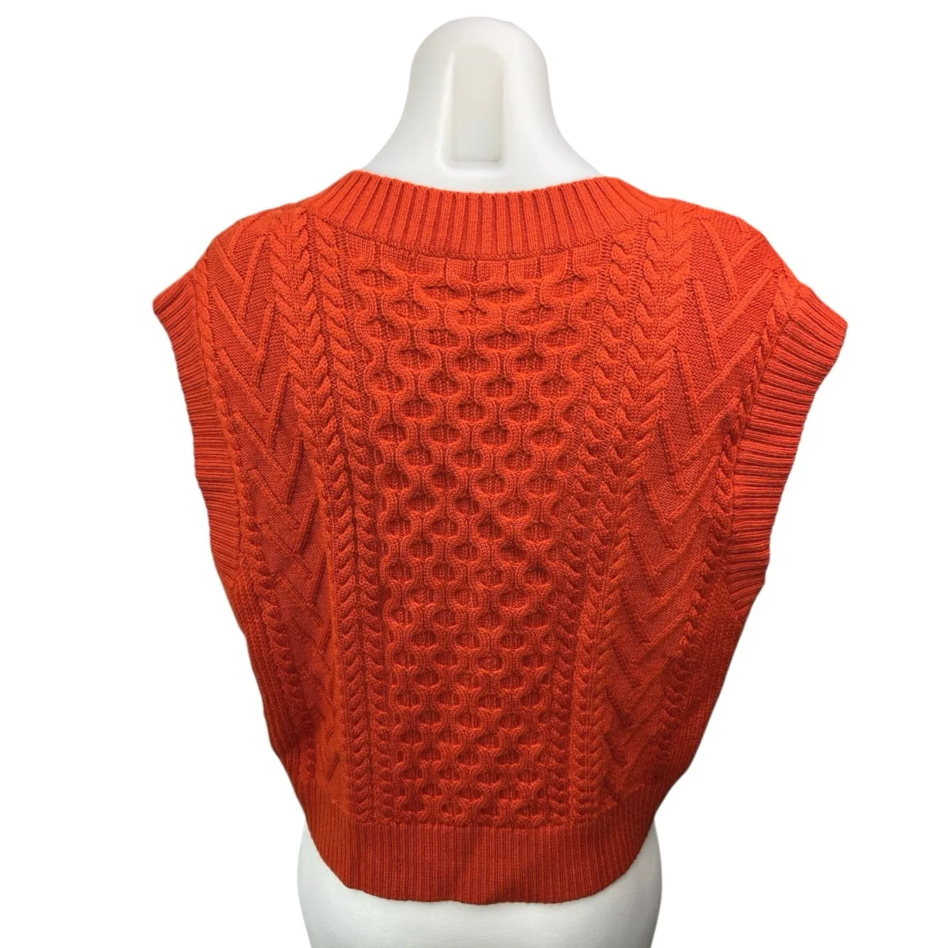 Aritzia Babaton Orange Merino Wool Cable Knit V-neck Crop Sweater Vest Top Sz M