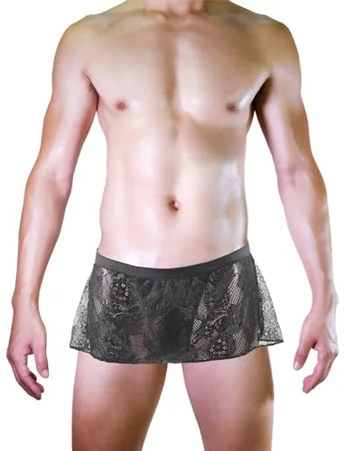 AUBIG Pouch Panties for Men Skirt G-String Thongs Underwear Briefs with Garters Breathable Bikini Briefs Low Waist Stretch Under