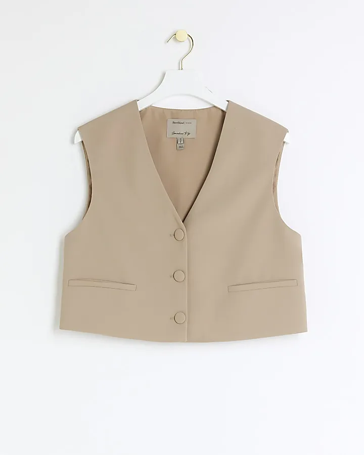 Beige Cropped Waistcoat