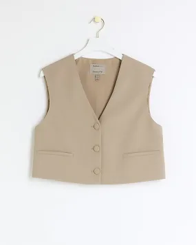 Beige Cropped Waistcoat