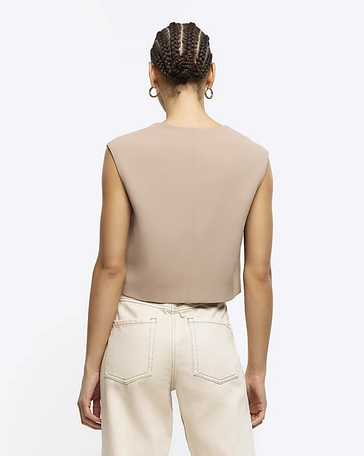 Beige Cropped Waistcoat