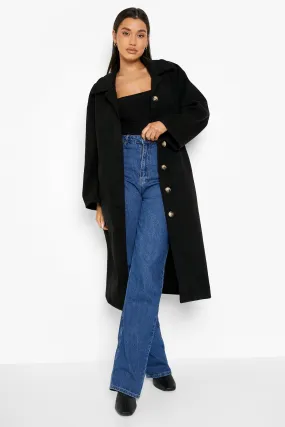 Belted Button Through Wool Look Coat