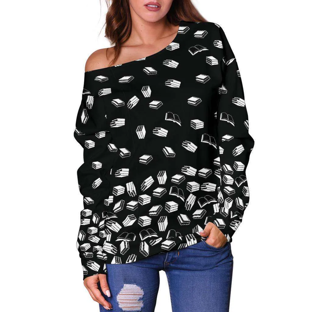 BLACK BOOKISH OFF SHOULDER SWEATER