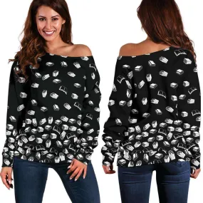 BLACK BOOKISH OFF SHOULDER SWEATER