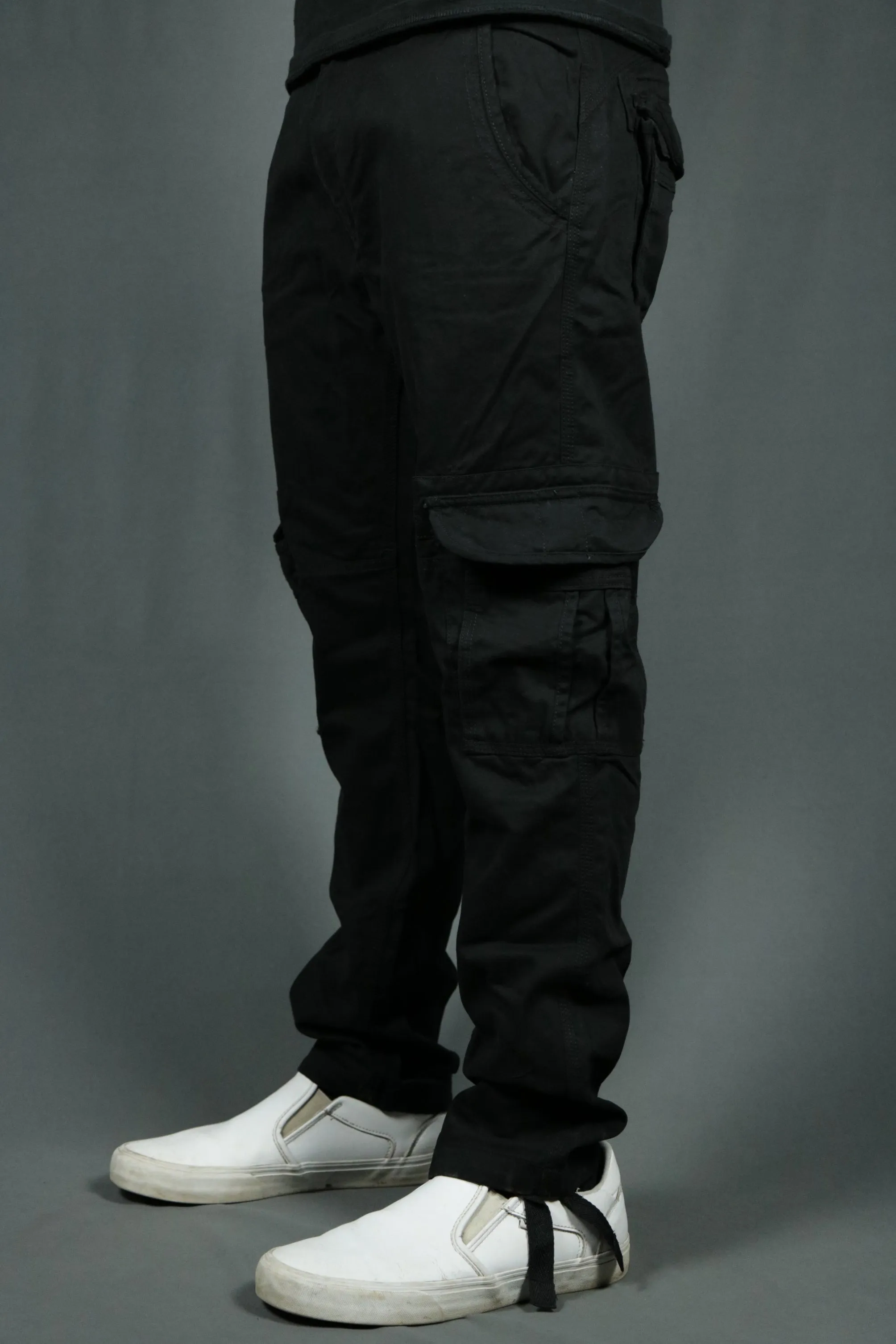 Black Colored Men Cargo Joggers | Black Cargo Pants | Tapered 6 Pocket Pants | Jordan Craig Cargo Pants For Men