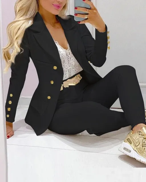 Blazer pant suits two piece set women business office matching outfits White red pink yellow black 2021fall clothes for women