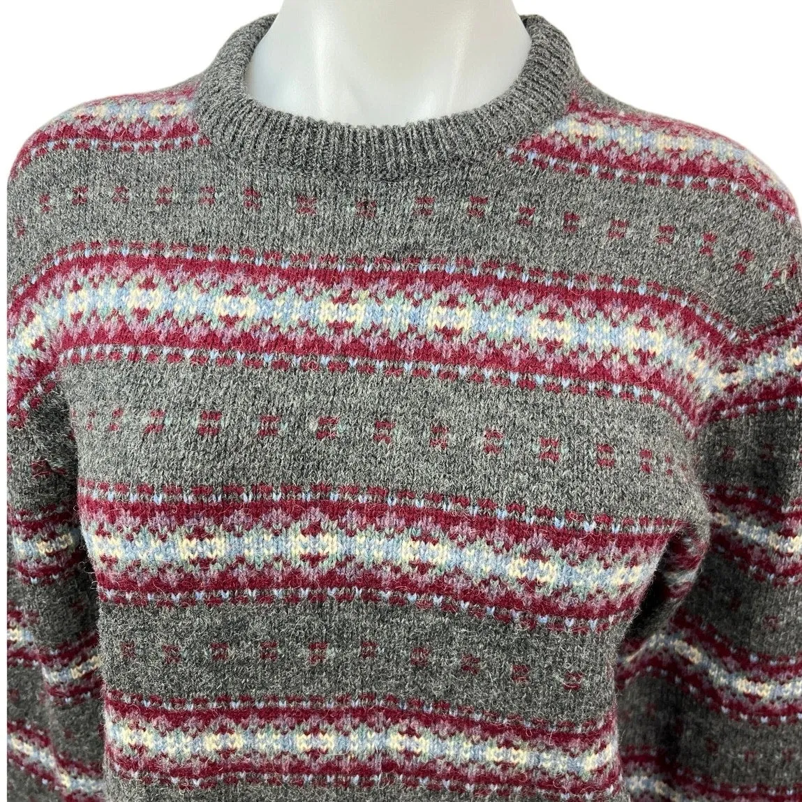 Bloomingdale's Gray 100% Wool Vintage Fair Isle Holiday Christmas Sweater Top M