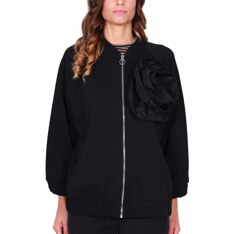 BOMBER OVERSIZE IN FELPA, NERO