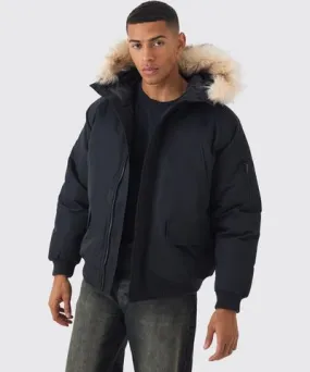 boohoo Mens Hooded Parka With Removeable Faux Fur Trim