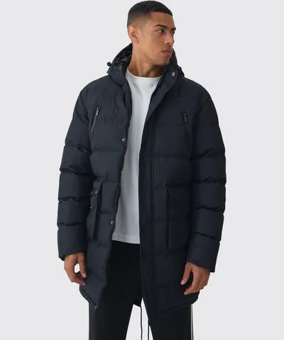 boohoo Mens Mid Length Hooded Puffer Parka