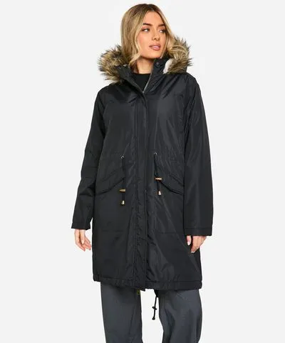 boohoo Womens Faux Fur Trim Parka