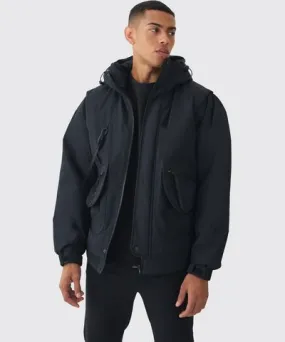 boohooMAN Mens Hooded Utility Tech Parka In Black