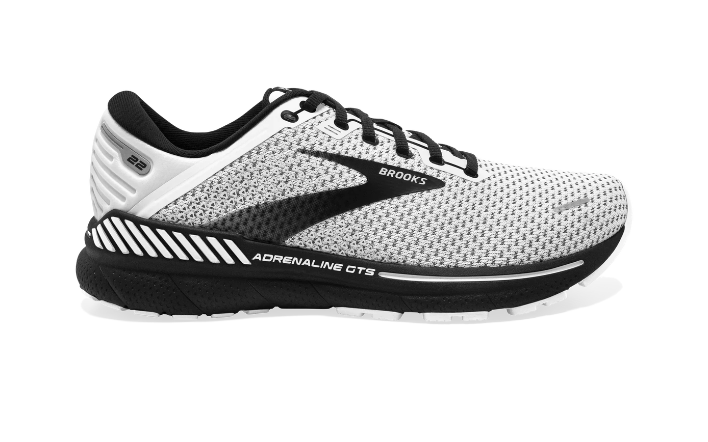 Brooks Mens Adrenaline 22 Athletic Shoes- White/grey/Black