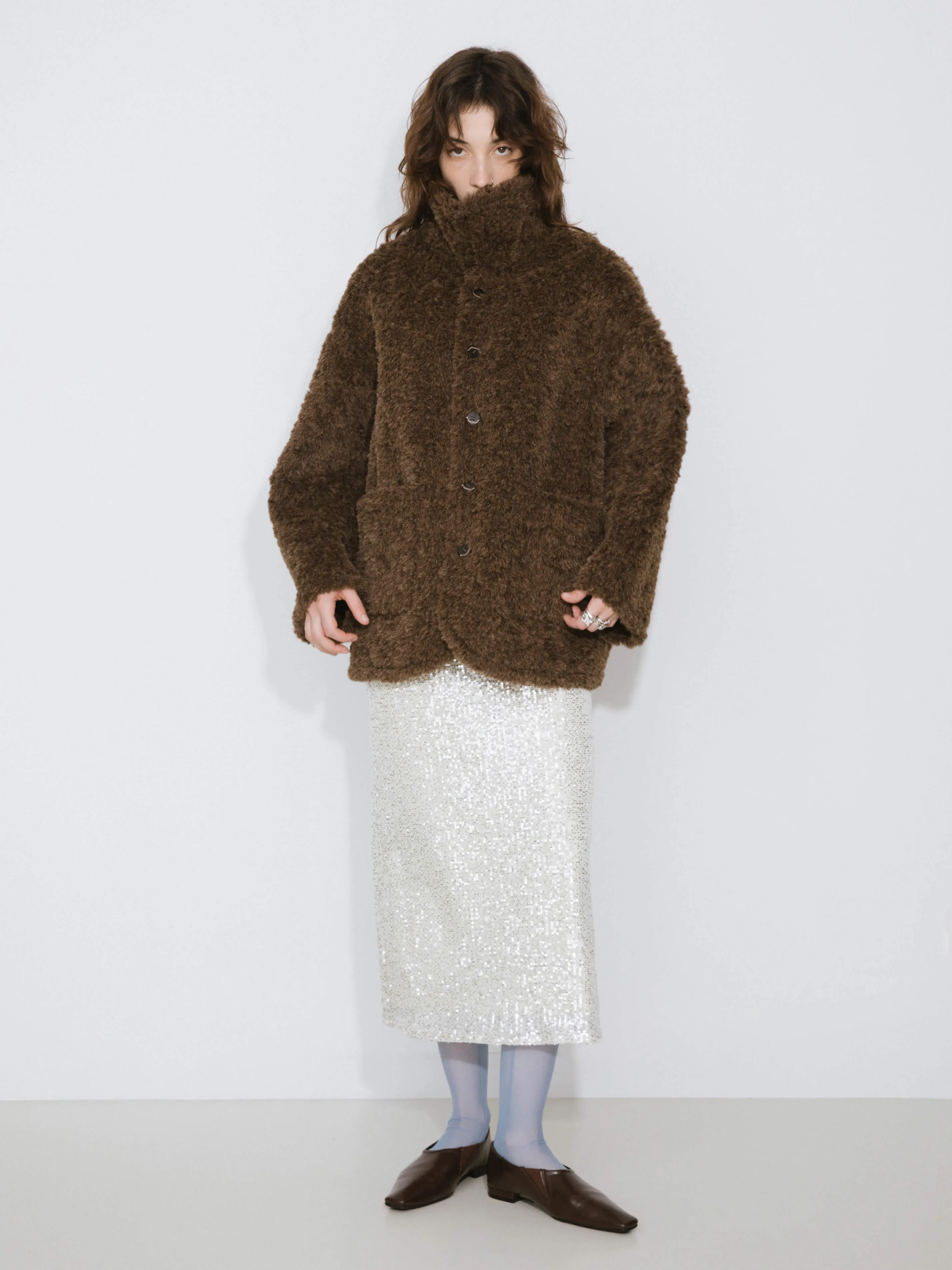 Brown Mid-length Boxy Coat