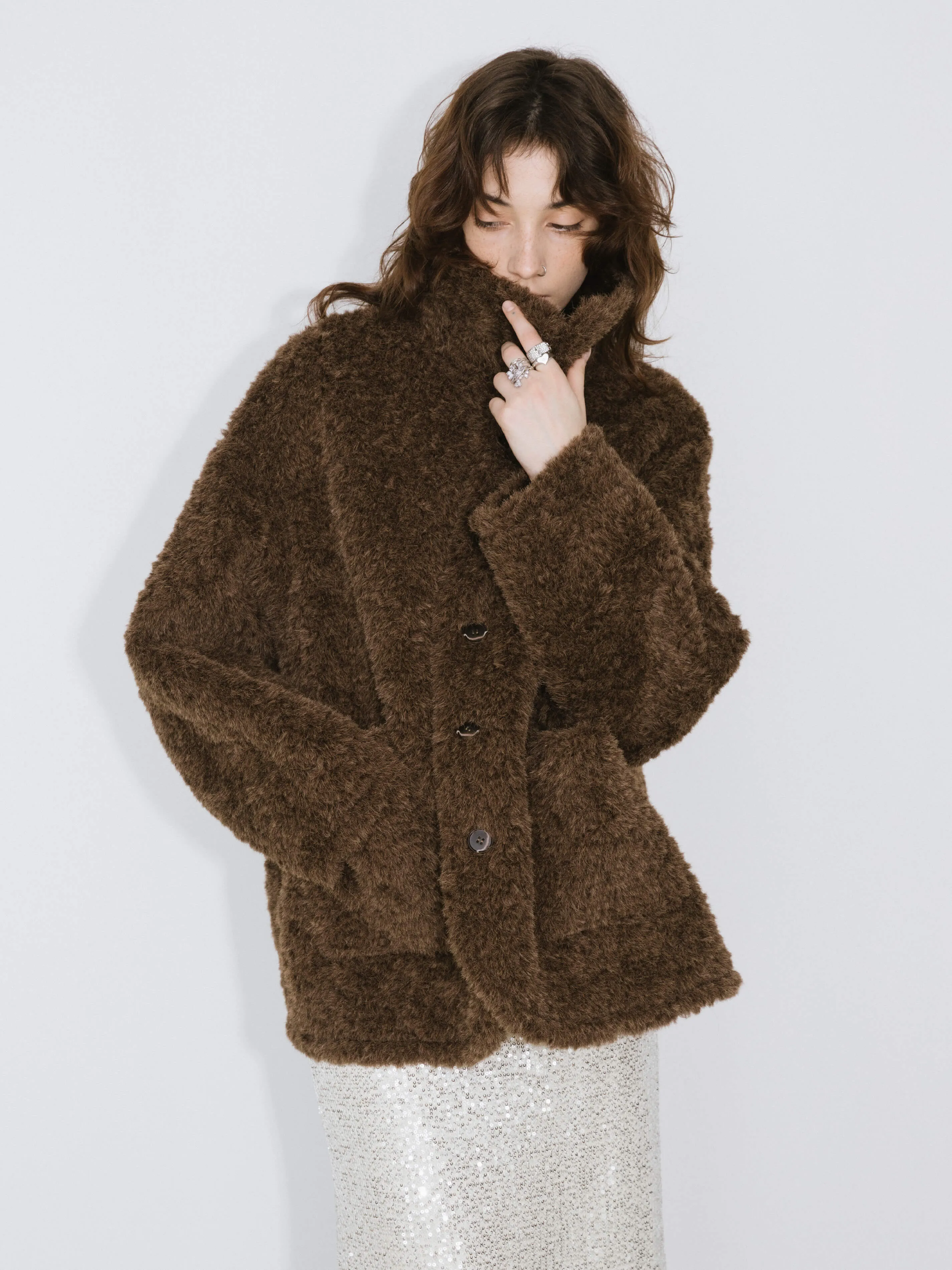 Brown Mid-length Boxy Coat