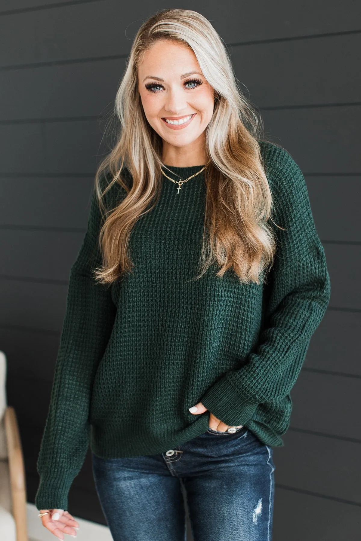 Captivating In Color Knit Sweater- Forest Green