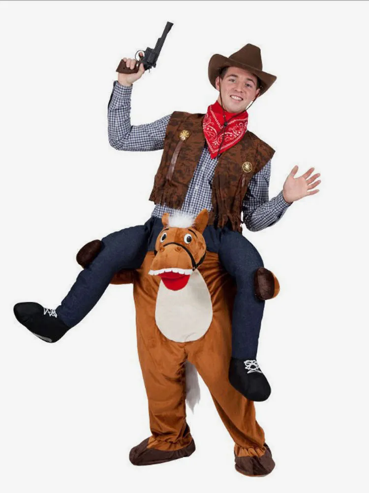 Carry Me Costume Cowboy And Indians Halloween Piggyback Ride On Mascot Unisex Adults Flannel Funny Costumes