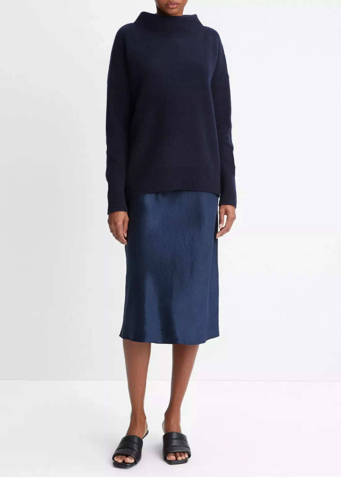 Cashmere Funnel Neck Sweater - Costal Blue