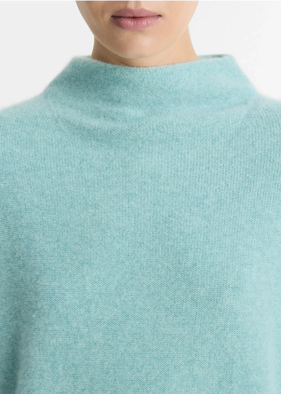 Cashmere Funnel Neck Sweater -  Heather Aqua Gem