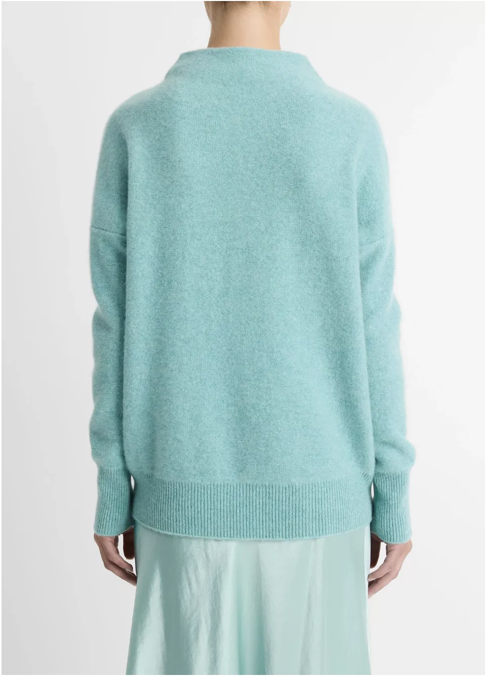 Cashmere Funnel Neck Sweater -  Heather Aqua Gem