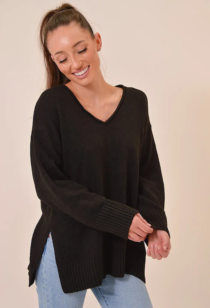 Casual Cozy V-Neck Sweater-Black