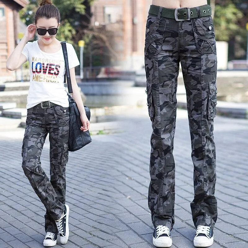 Casual Fashion Women's Camouflage Full Length Jogger Cargo Pants Trousers