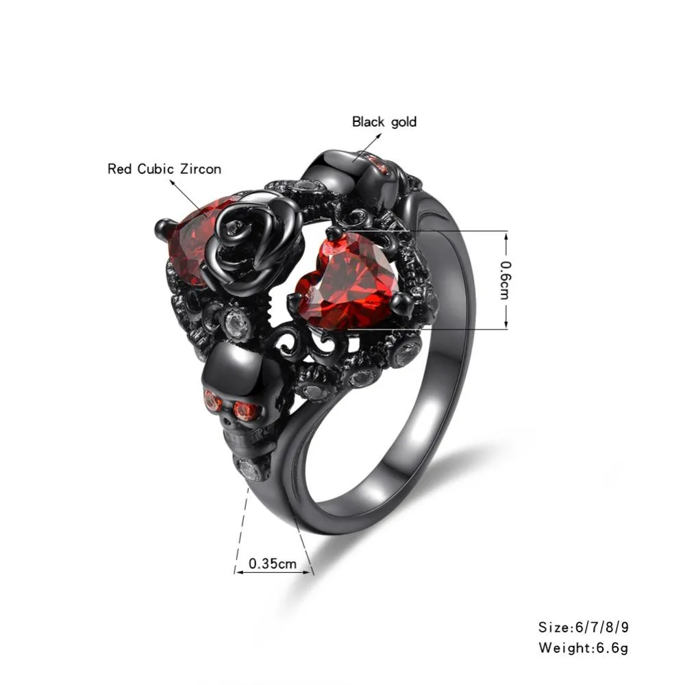 Casual Fashion Women's Charm Black Skull Wedding Party Engagement Rings