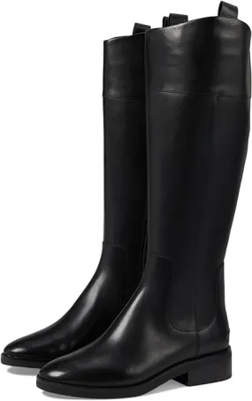 Cole Haan Hampshire Black Leather Round Toe Pull On Stacked Heel Knee High Boots