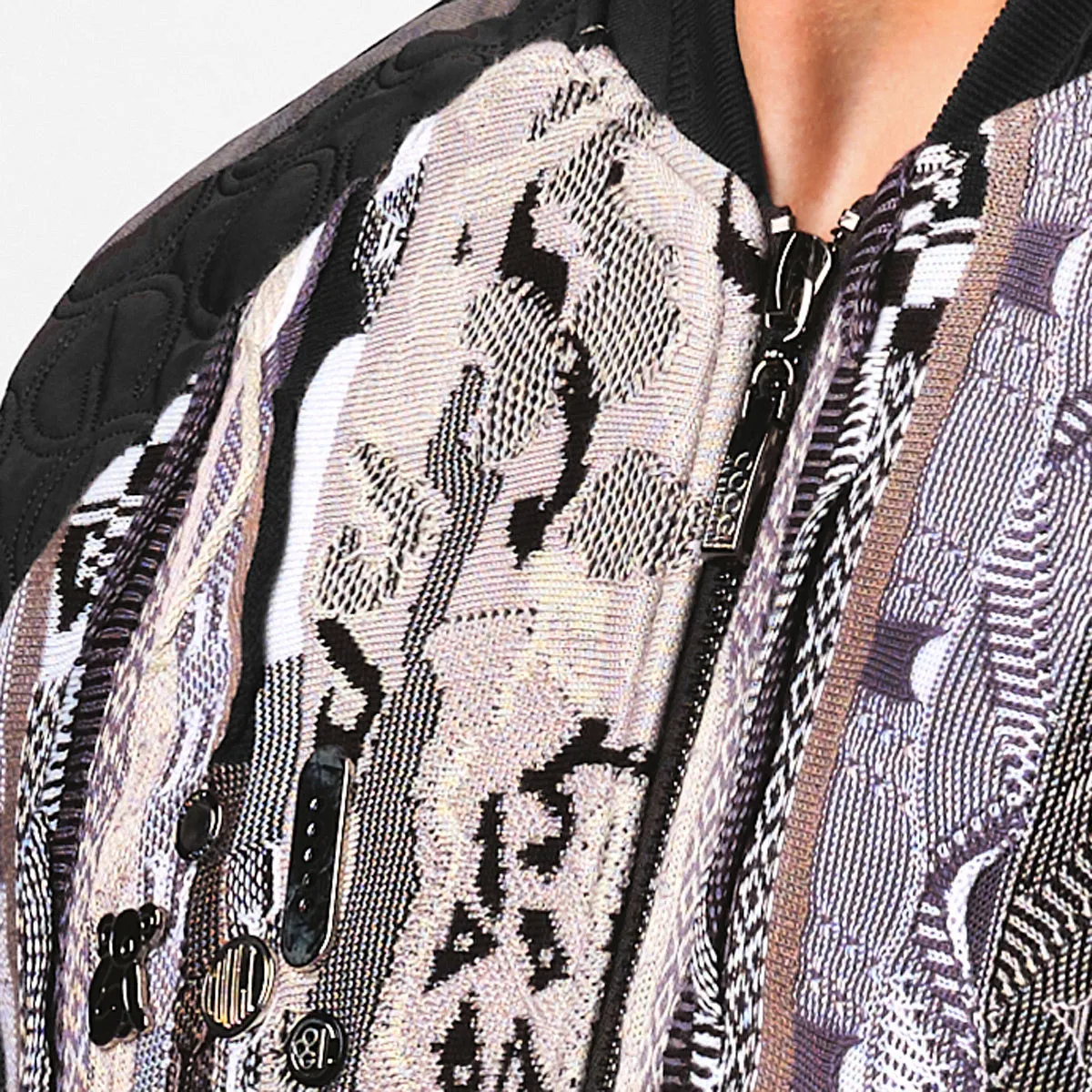 COOGI Sweater Patched Jacket-Black