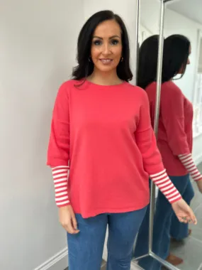 Coral Striped Sleeve Knit Tracy