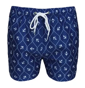 Costume da bagno uomo blu scuro fantasia ancore pantaloncino bermuda boxer mare