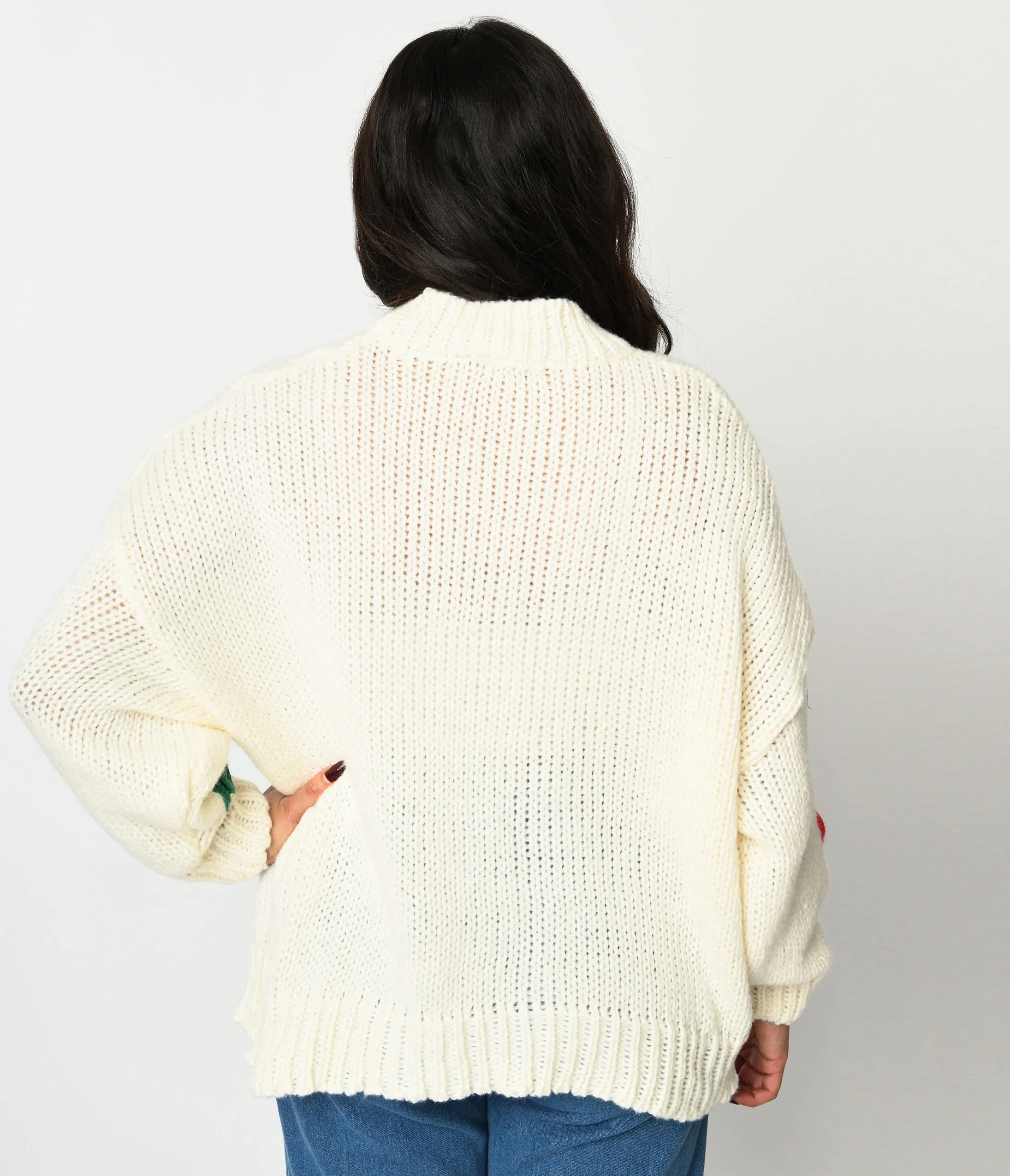 Cream & 3D Multicolor Floral Knit Pullover