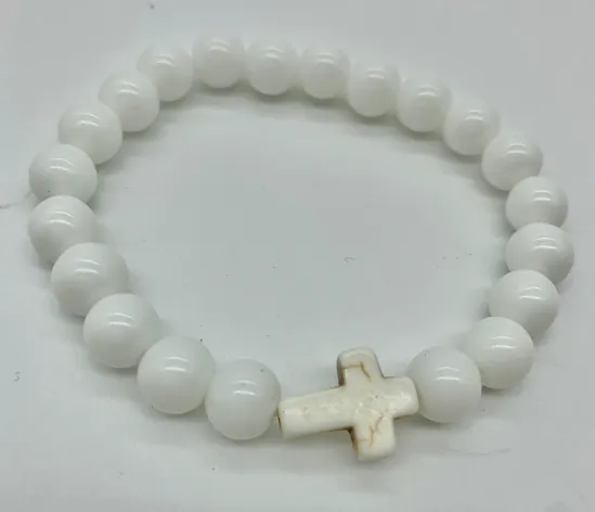 Cross bracelet with white beads