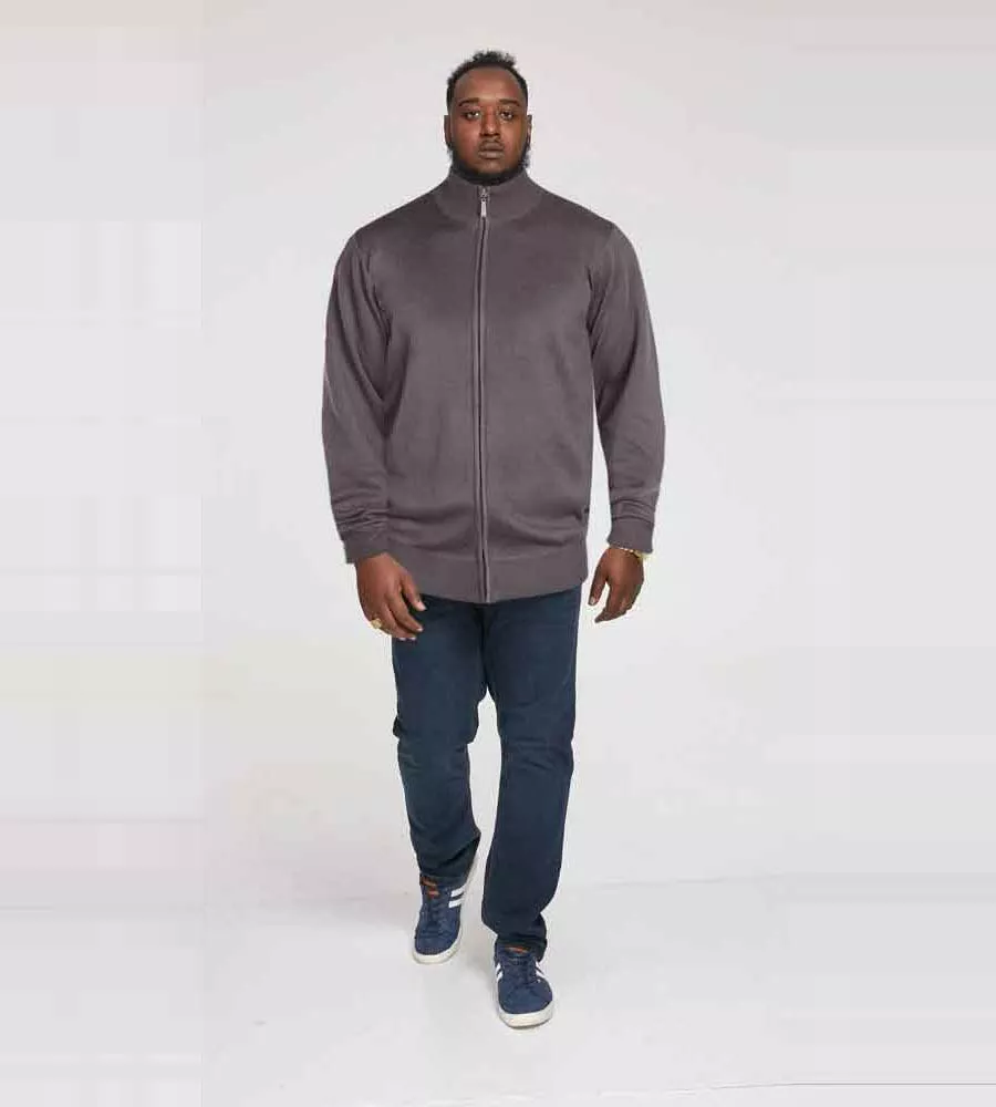 D555 Big Mens Charcoal Plain Full Zip Sweater (BUDDY 3)