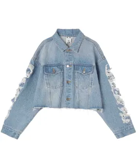 DISTRESSED CROPPED DENIM JACKET