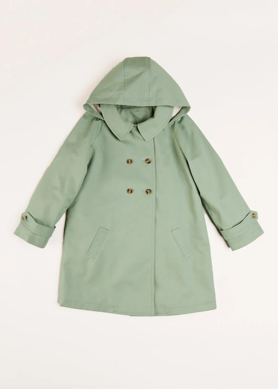 Double Breasted Coat with Detachable Hood in Green (18mths-10yrs)