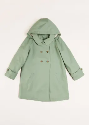 Double Breasted Coat with Detachable Hood in Green (18mths-10yrs)