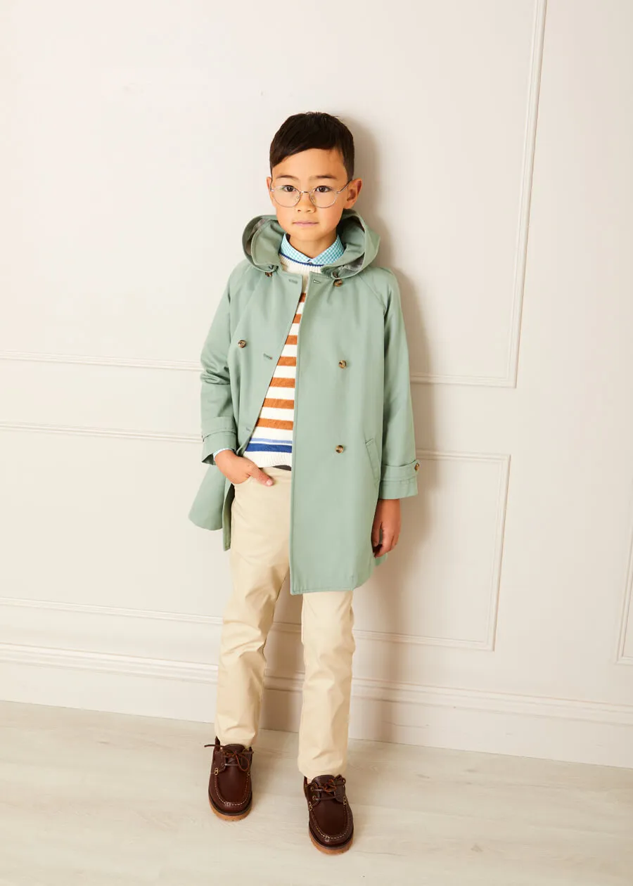 Double Breasted Coat with Detachable Hood in Green (18mths-10yrs)