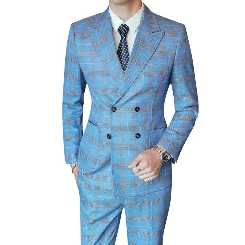 Double-Breasted Plaid Suit