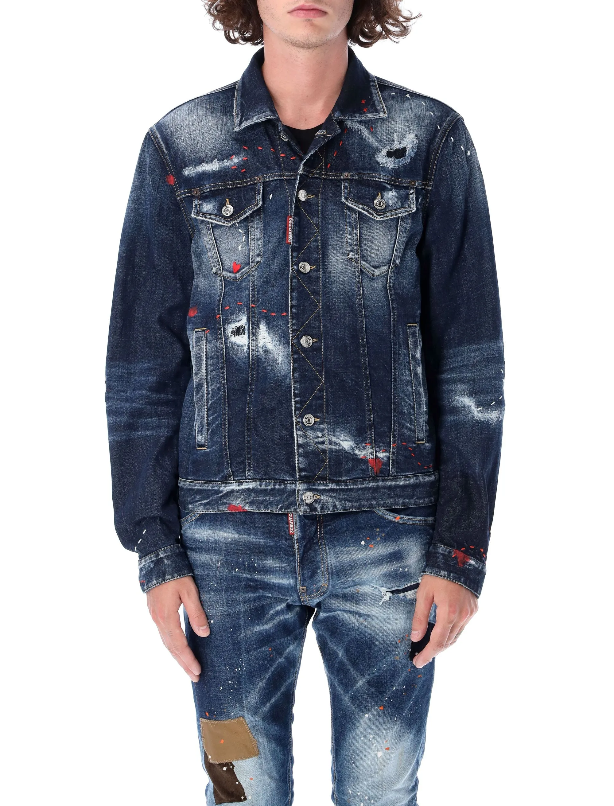 Dsquared2 Paint-Splatter Distressed Denim Jacket