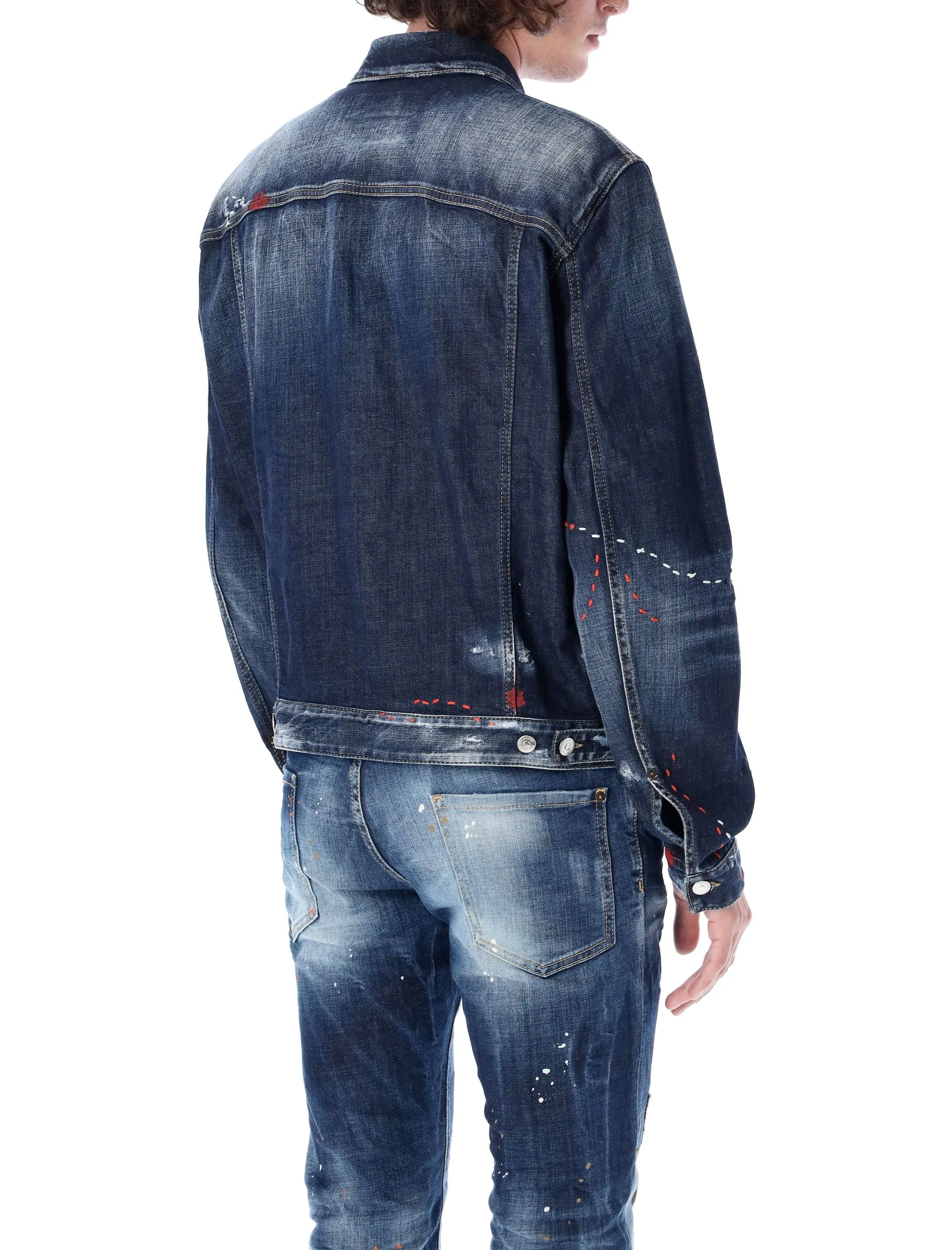 Dsquared2 Paint-Splatter Distressed Denim Jacket