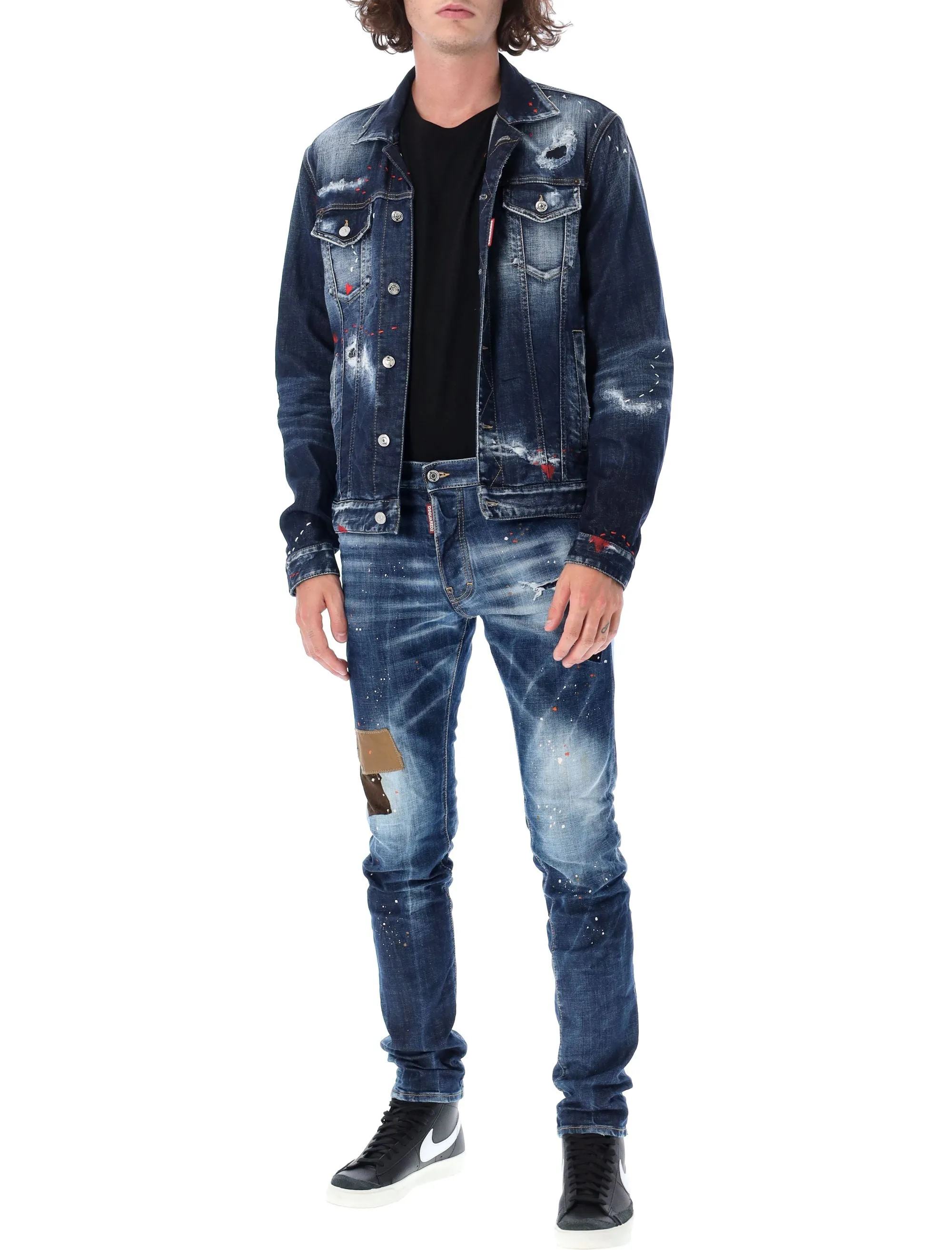 Dsquared2 Paint-Splatter Distressed Denim Jacket