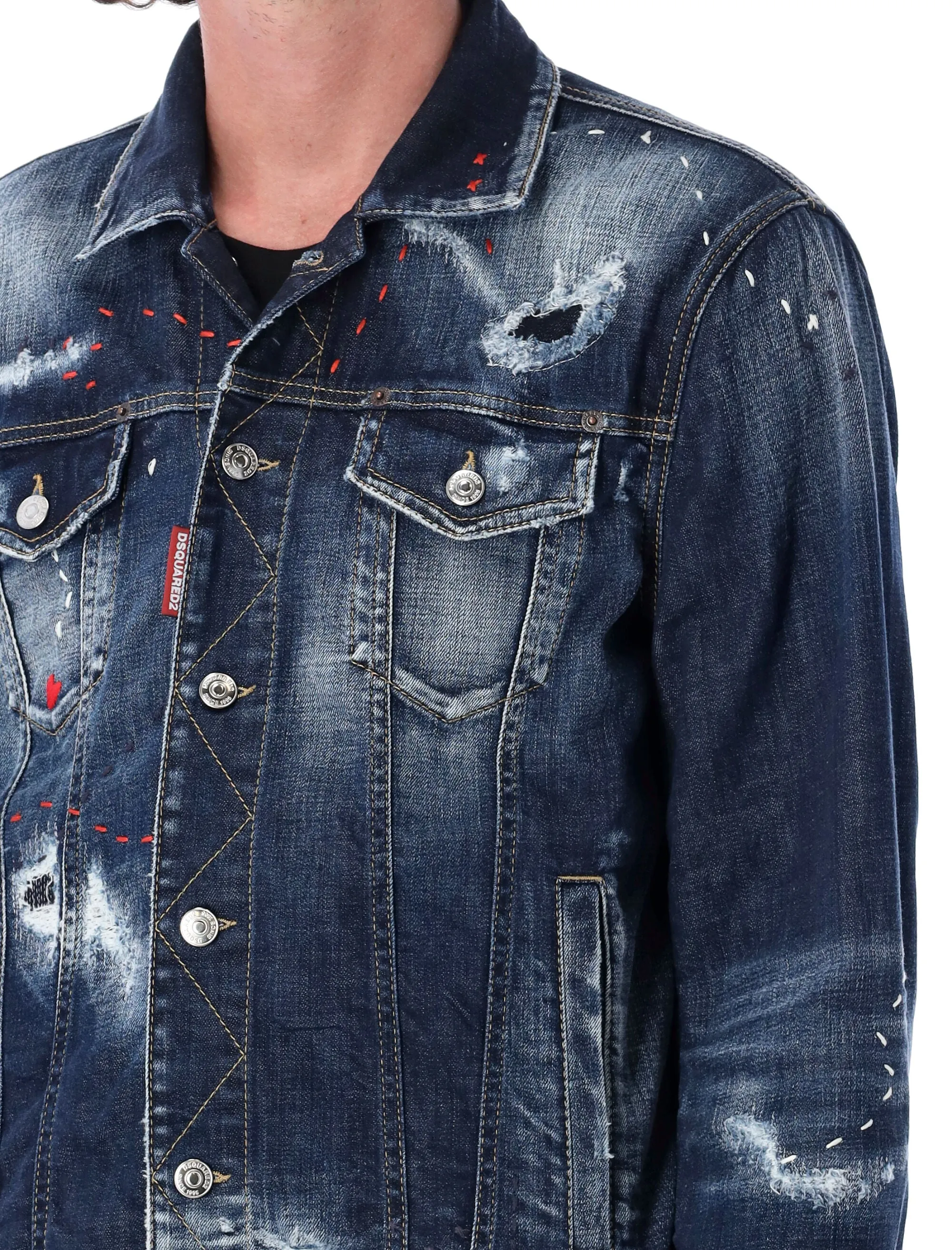 Dsquared2 Paint-Splatter Distressed Denim Jacket