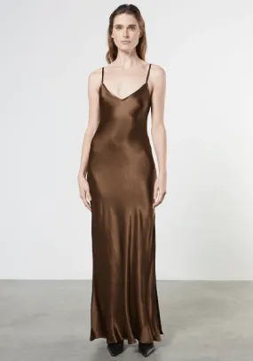 Enza Costa Bias Cut Maxi Dress in Saddle Brown